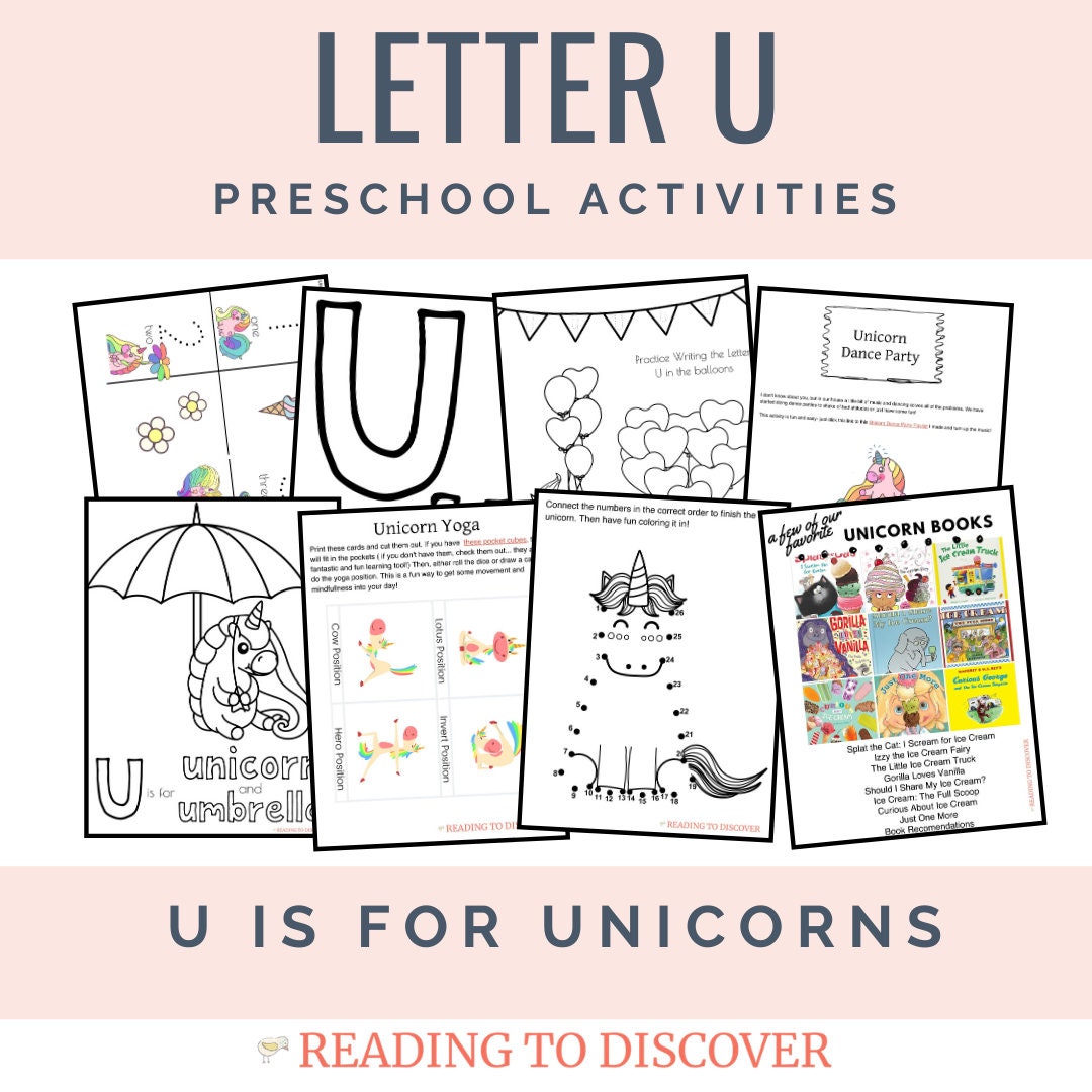 U is for Unicorn Preschool Printable Activities | Letter U Worksheets | Fantasy Theme Toddler Curriculum | Homeschool Letter of the Week PDF