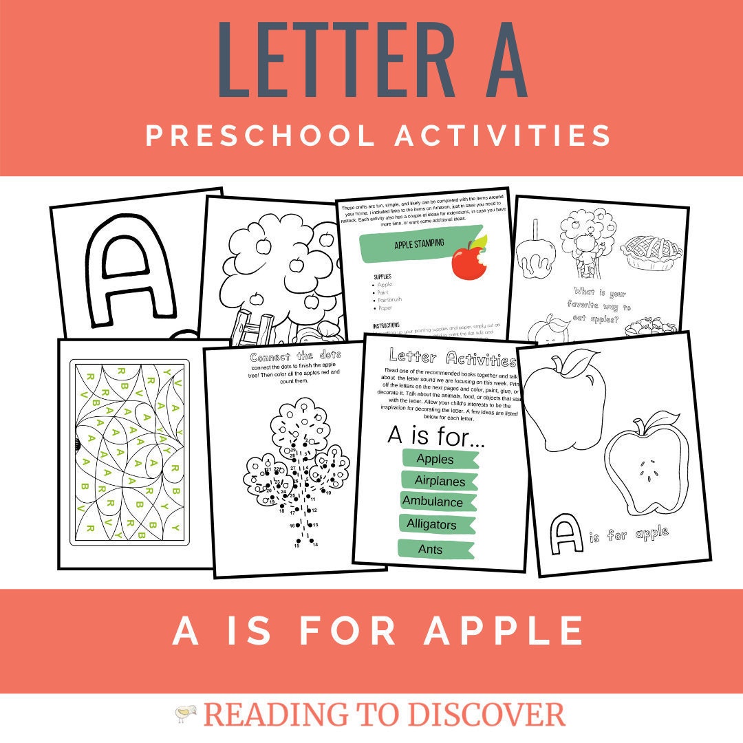 Letter A Activity Pack Printable | Apple Theme | Letter A Worksheets Book List Coloring Pages