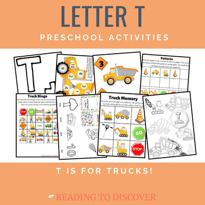 Trucks Preschool Activity Pack | Letter T Learning Printables (PDF Download)