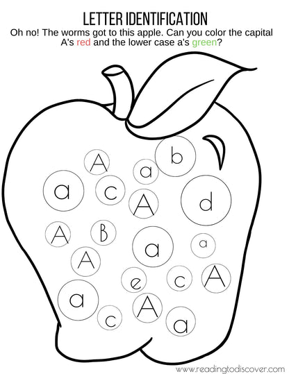 Letter A Activity Pack Printable | Apple Theme | Letter A Worksheets Book List Coloring Pages