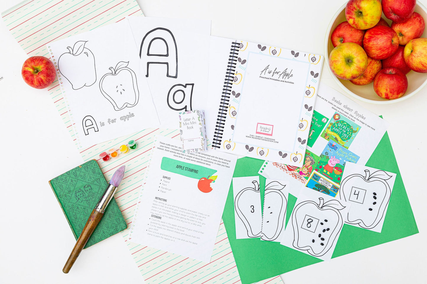 Letter A Activity Pack Printable | Apple Theme | Letter A Worksheets Book List Coloring Pages