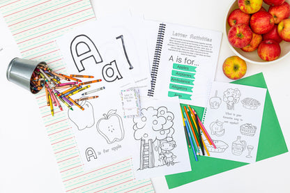 Letter A Activity Pack Printable | Apple Theme | Letter A Worksheets Book List Coloring Pages