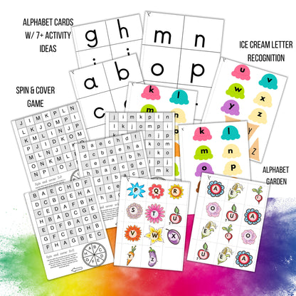 Preschool Alphabet Activities Bundle, Letter Recognition Games (PDF Pattern)