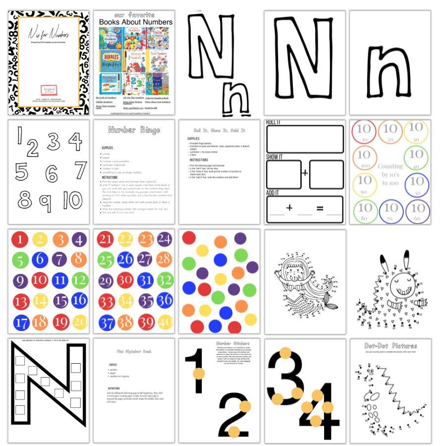 Preschool Numbers and Counting Activities | Letter N, Numbers 1-10 Printables (PDF Download)