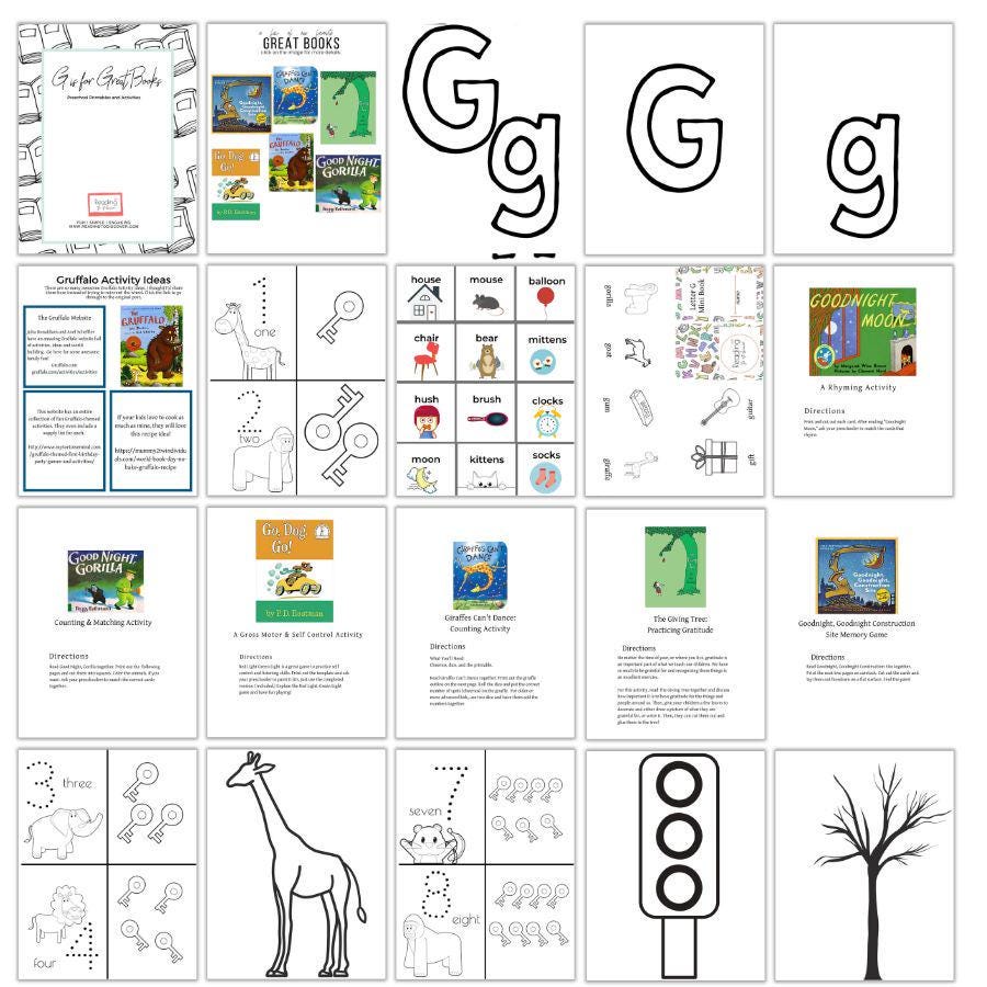 FREE Preschool Printable: Letter G Activity Pack|  Book Theme Learning (Digital Download)