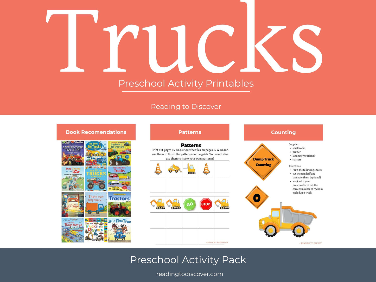 Trucks Preschool Activity Pack | Letter T Learning Printables (PDF Download)