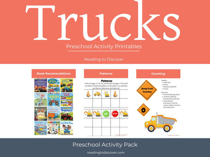 Trucks Preschool Activity Pack | Letter T Learning Printables (PDF Download)