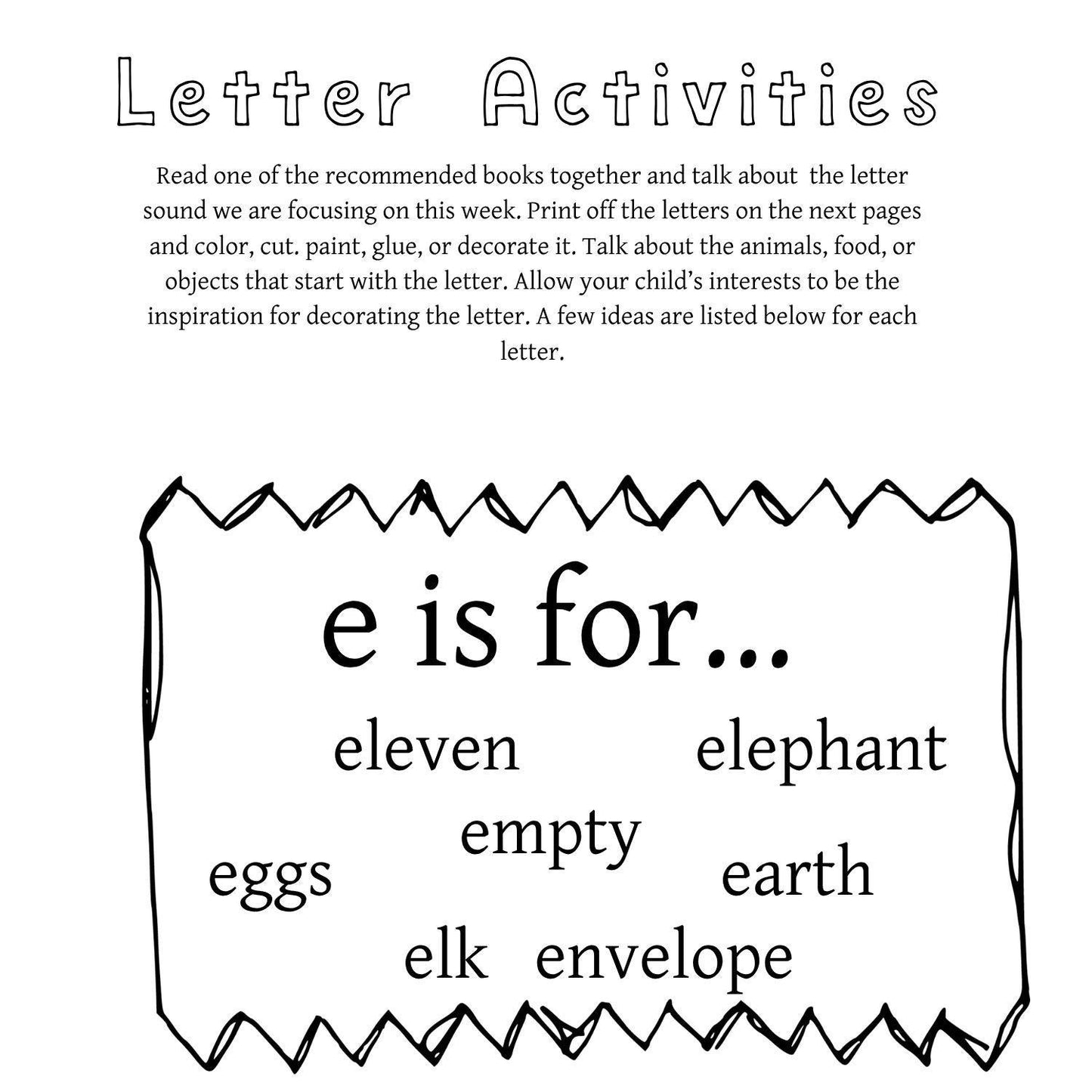 Preschool Letter E Egg Activities | Toddler Homeschool Printables (PDF Download)