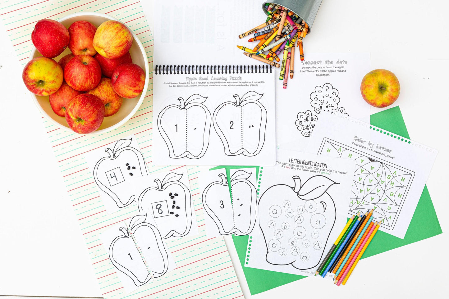Letter A Activity Pack Printable | Apple Theme | Letter A Worksheets Book List Coloring Pages