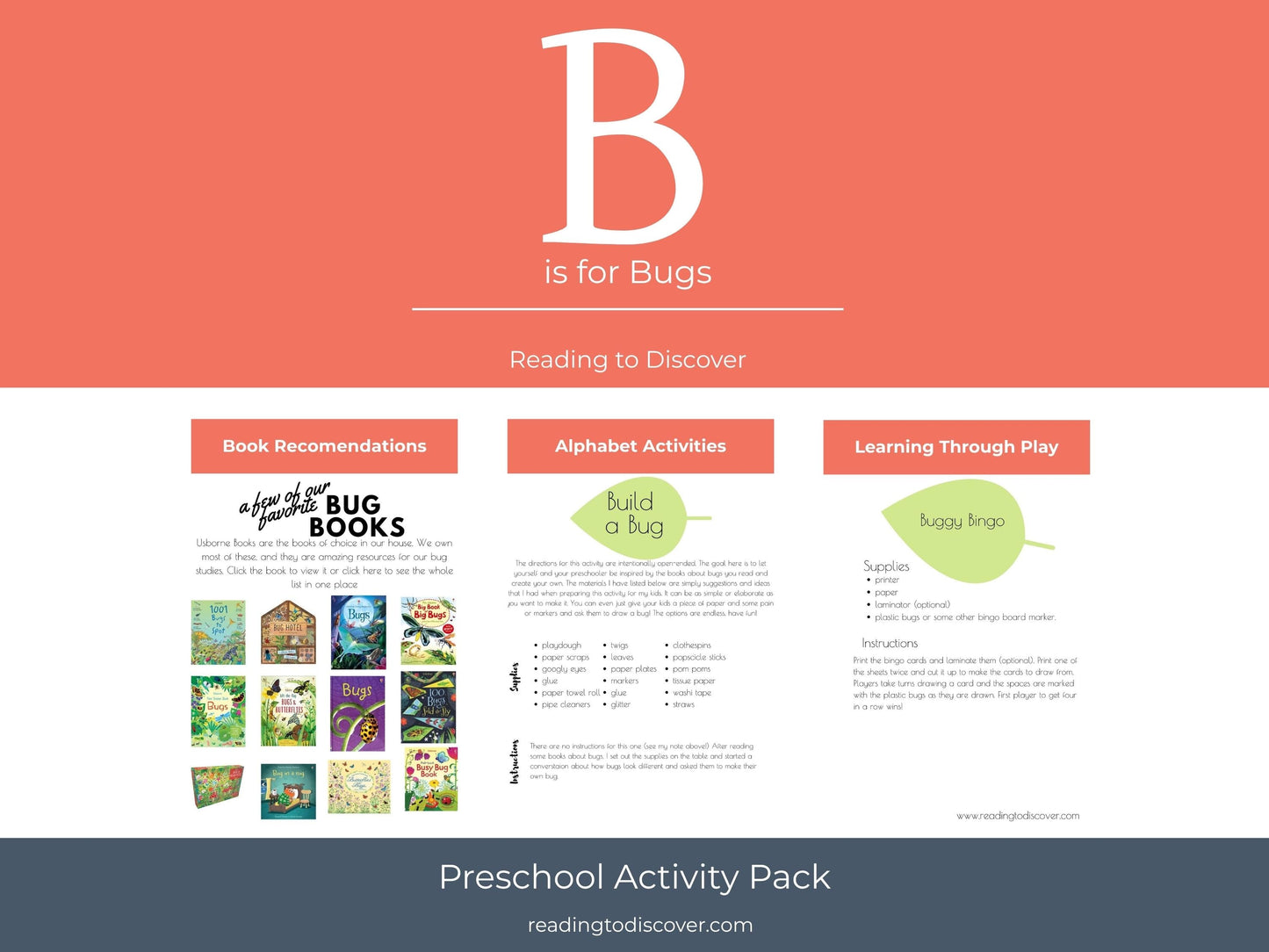 Bug Preschool Activity Pack | Letter B Coloring Pages (Digital Download)