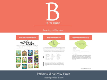 Bug Preschool Activity Pack | Letter B Coloring Pages (Digital Download)