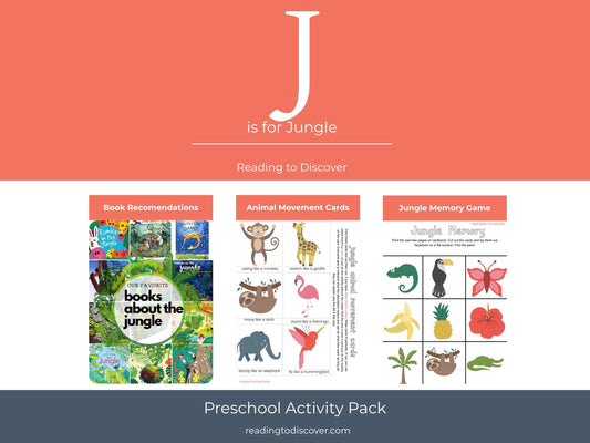 J is for Jungle Preschool Printable Activities | Letter J Worksheets | Animal Theme Toddler Curriculum | Homeschool Letter of the Week PDF
