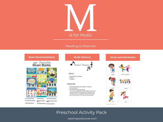M is for Music Preschool Printable Activities | Letter M Worksheets | Music Theme Toddler Curriculum | Homeschool Letter of the Week PDF