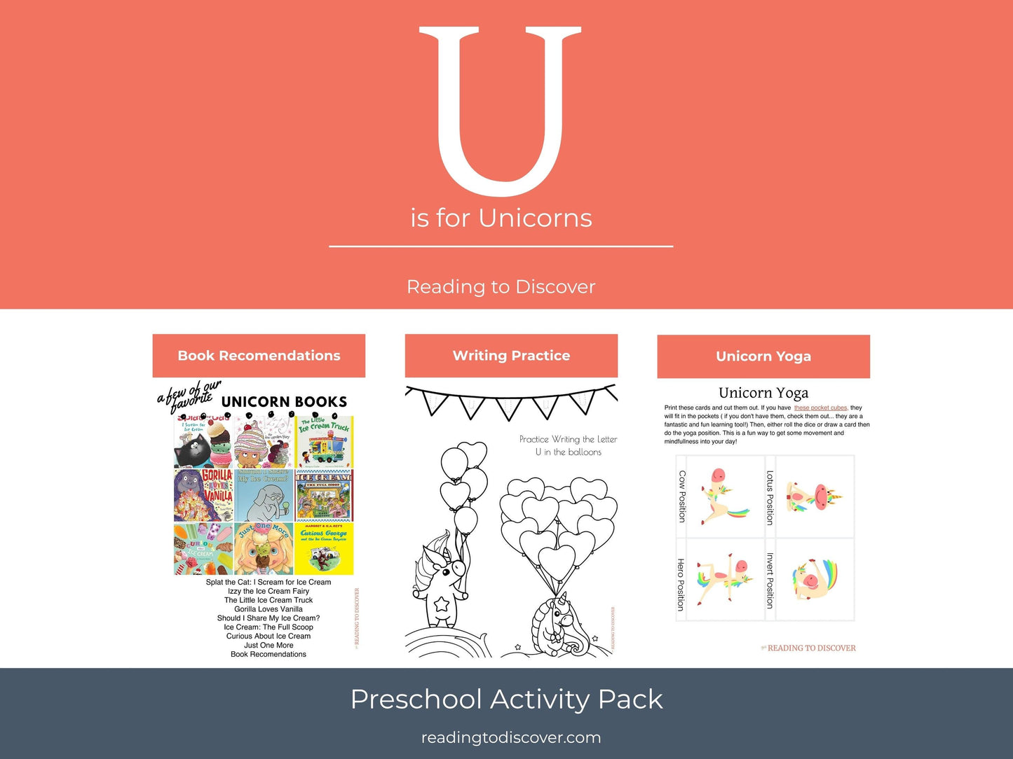 U is for Unicorn Preschool Printable Activities | Letter U Worksheets | Fantasy Theme Toddler Curriculum | Homeschool Letter of the Week PDF