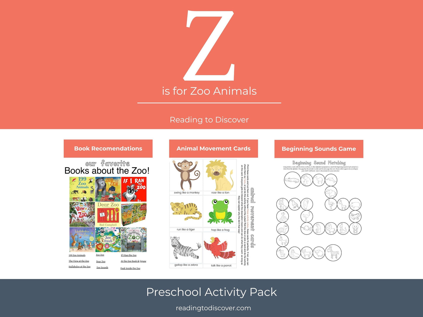 Zoo Animals Preschool Activity Pack | Letter Z Tracing, Matching, Crafts (PDF Download)