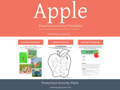 Letter A Activity Pack Printable | Apple Theme | Letter A Worksheets Book List Coloring Pages