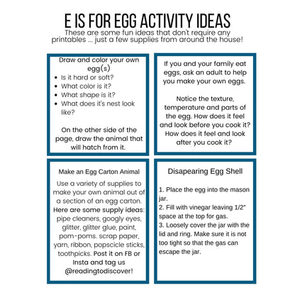 Preschool Letter E Egg Activities | Toddler Homeschool Printables (PDF Download)