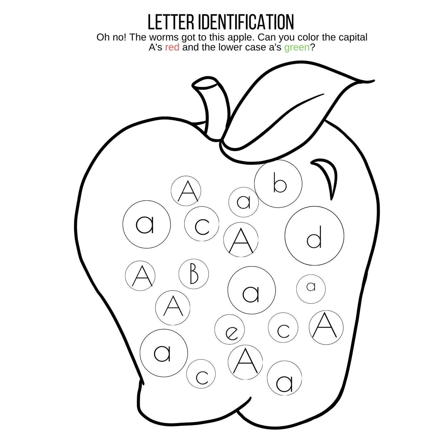 Letter A Activity Pack Printable | Apple Theme | Letter A Worksheets Book List Coloring Pages