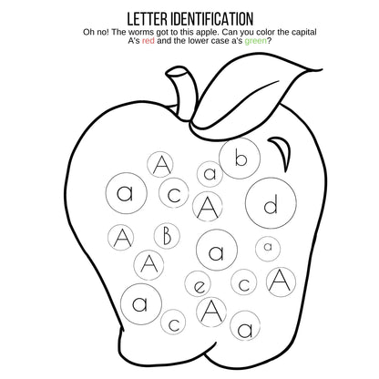 Letter A Activity Pack Printable | Apple Theme | Letter A Worksheets Book List Coloring Pages